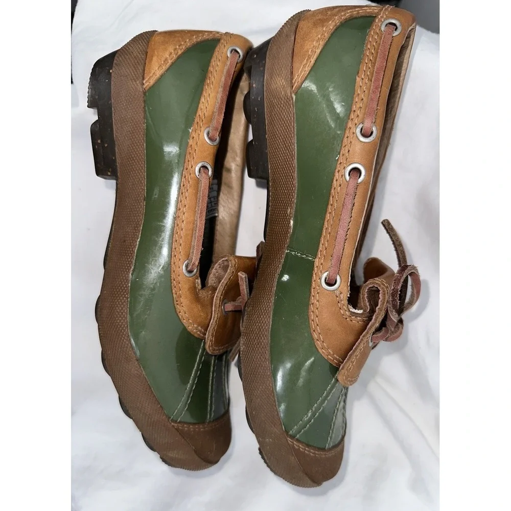 UGG Australia Duck Boots Leather Sherpa‎ Shearling Lined 6.5 Boat Green Brown